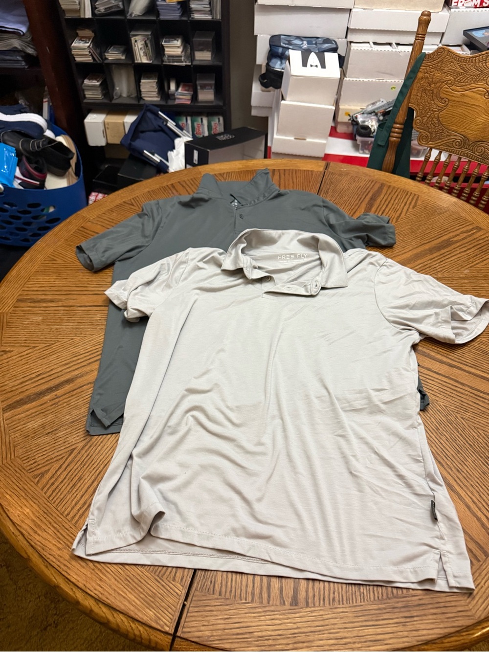 2 Free Fly Apparel Men's Polo Shirts - Light Beige & Slate Gray